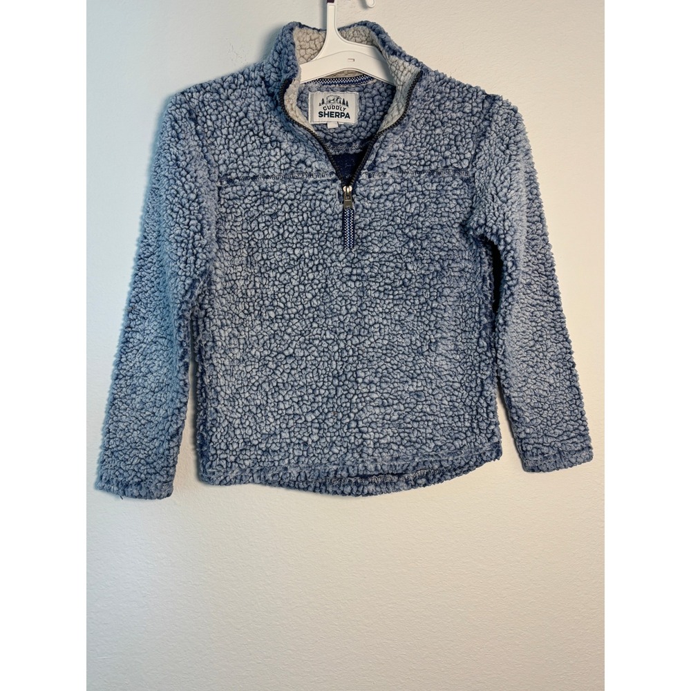 Cuddly Sherpa Kids Blue Marled Quarter Zip Fleece Pullover Sweater‎ Size 7/8